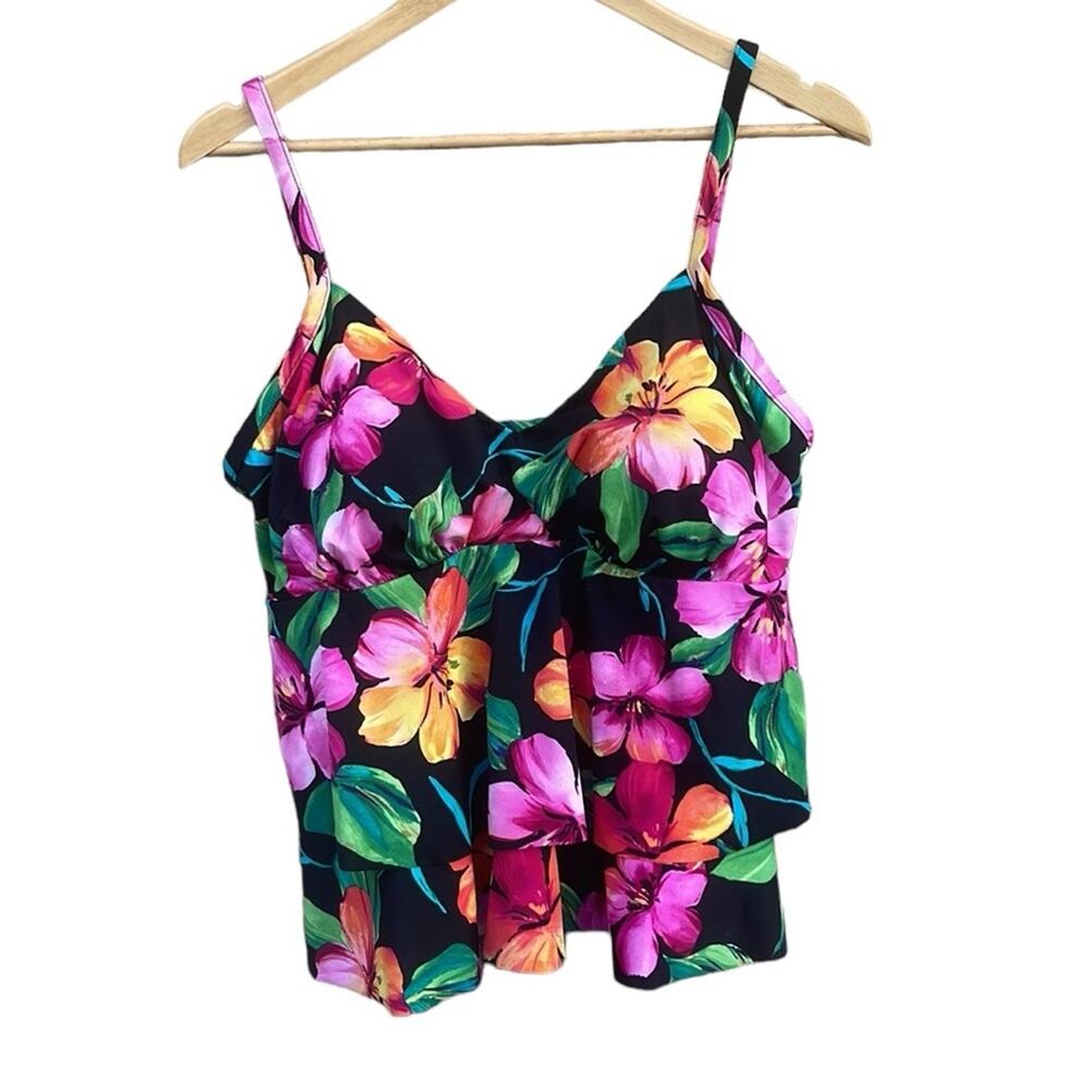 Trimshaper Hawaiian floral swimsuit tankini top size 14 (34-36)